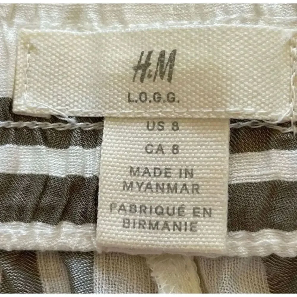 H & M Logg Linen Blend White Striped Culottes Ankle Length Pants  SZ 8 # 1519